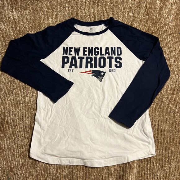 NFL‎ New England Patriots Raglan Baseball Long Sleeve T-Shirt Boys LG 10/12 - Picture 1 of 4